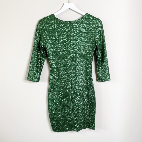 ASOS TFNC Green Sequin Long Sleeve Bodycon Dress - Picture 3 of 4